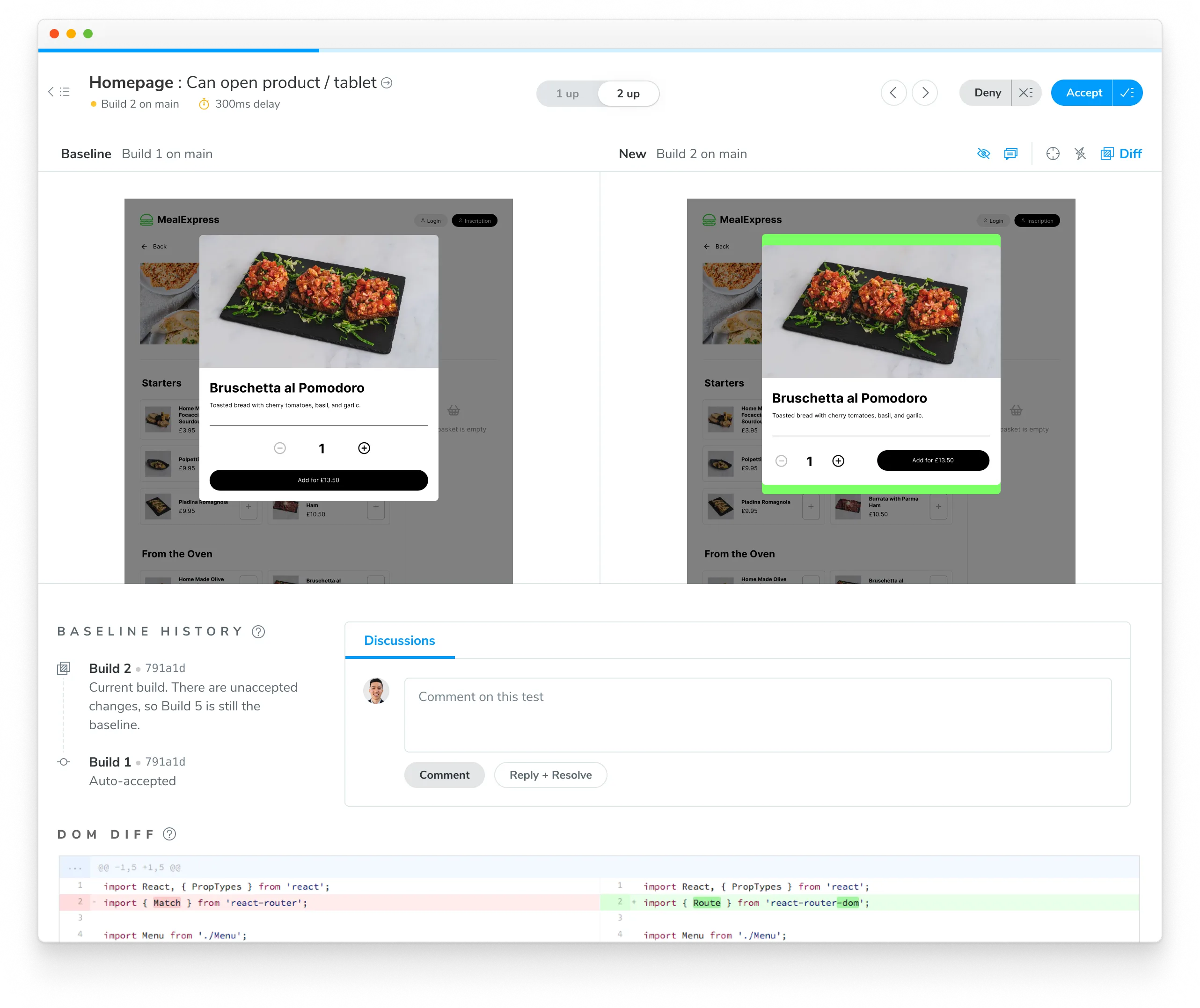 Homepage : Can open product / tablet. Comparing the baseline snapshot to the new one.